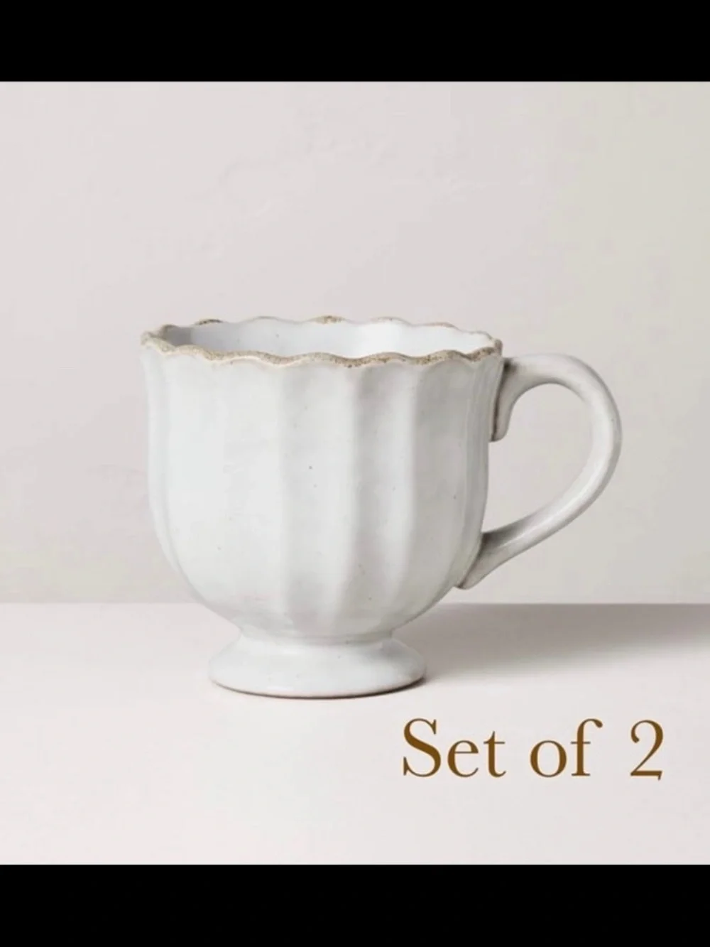 2pc 12oz Scalloped Edge Ceramic Mug with Foot Sour Cream- Hearth & Hand Magnolia - Picture 1 of 12
